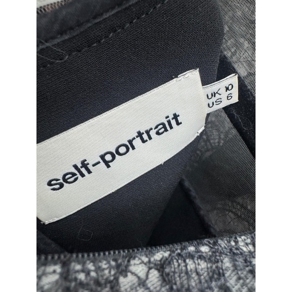 Self-Portrait Lace & Bow Accent Mock Neck Mini Shift Dress Black Womens Size 6 - Picture 8 of 16